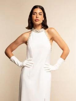 Angelina (white) - Italian Silk Lined 6-button Length Leather Bridal / Opera Gloves