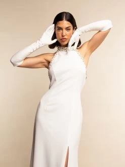 Angelina (white) - Italian Silk Lined 12-button Length Leather Bridal / Opera Gloves