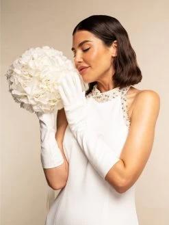 Angelina (white) - Italian Silk Lined 8-button Length Leather Bridal / Opera Gloves