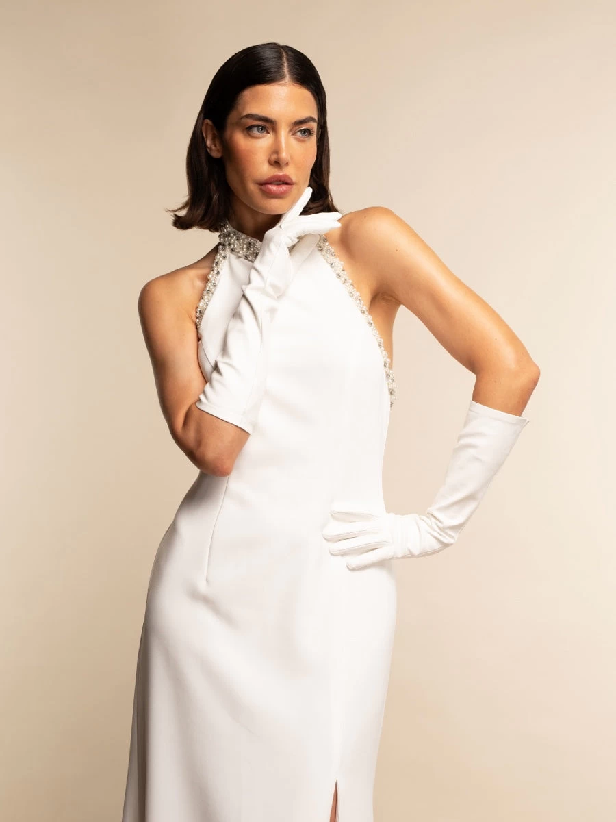 Angelina (white) - Italian Silk Lined 8-button Length Leather Bridal / Opera Gloves 2 Angelina (white) - Italian Silk Lined 8-button Length Leather Bridal / Opera Gloves - Image 2