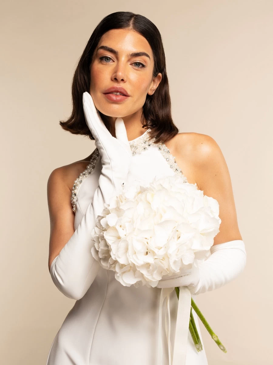 Angelina (white) - Italian Silk Lined 12-button Length Leather Bridal / Opera Gloves 2 Angelina (white) - Italian Silk Lined 12-button Length Leather Bridal / Opera Gloves - Image 2