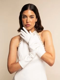 Angelina (white) - Italian Silk Lined 6-button Length Leather Bridal / Opera Gloves 14 Angelina (white) - Italian Silk Lined 6-button Length Leather Bridal / Opera Gloves -Fratelli Orsini Shop Angelina bridal leather gloves fratelli orsini 4