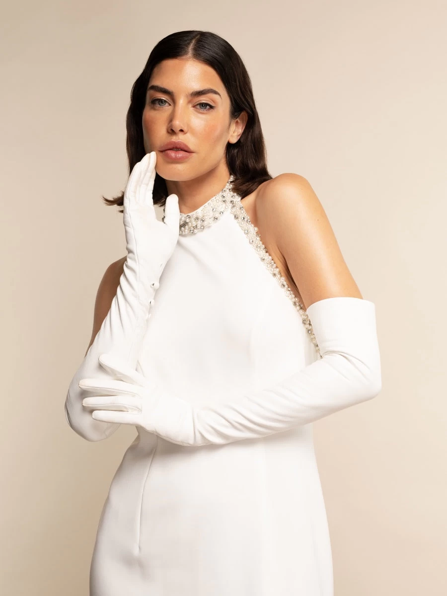 Angelina (white) - Italian Silk Lined 16-button Length Leather Bridal / Opera Gloves 5 Angelina (white) - Italian Silk Lined 16-button Length Leather Bridal / Opera Gloves - Image 5