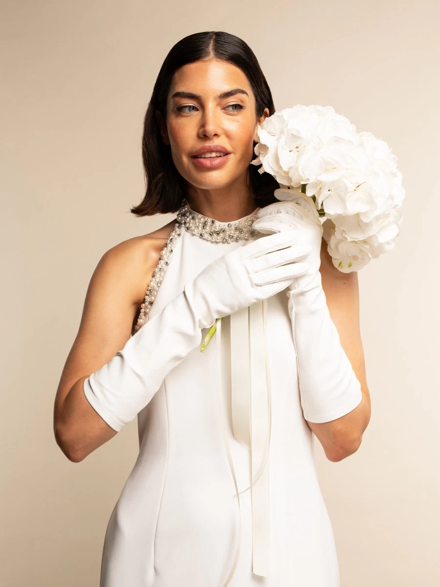 Angelina (white) - Italian Silk Lined 8-button Length Leather Bridal / Opera Gloves 6 Angelina (white) - Italian Silk Lined 8-button Length Leather Bridal / Opera Gloves - Image 6