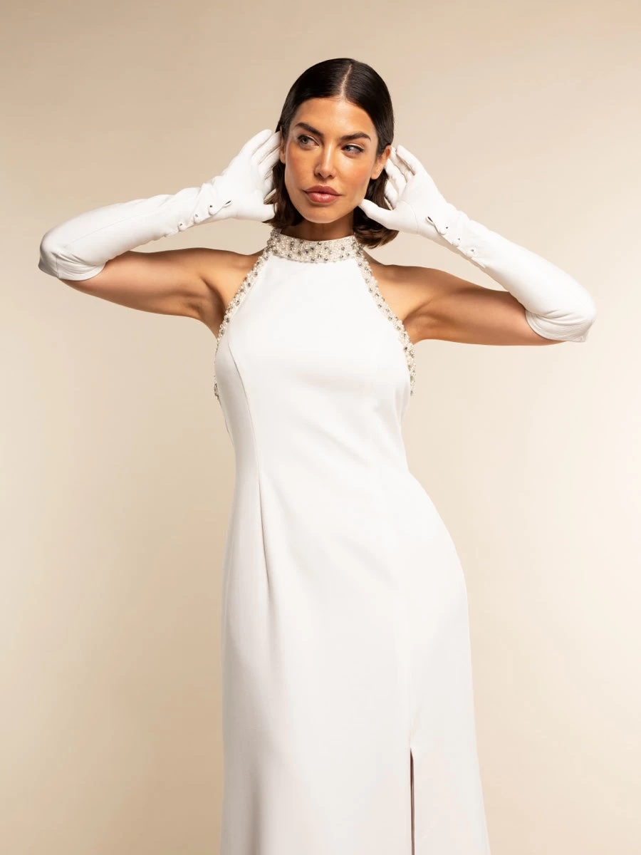 Angelina (white) - Italian Silk Lined 12-button Length Leather Bridal / Opera Gloves 6 Angelina (white) - Italian Silk Lined 12-button Length Leather Bridal / Opera Gloves - Image 6