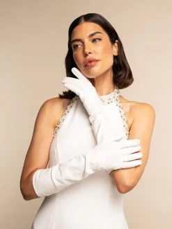 Angelina (white) - Italian Silk Lined 8-button Length Leather Bridal / Opera Gloves 18 Angelina (white) - Italian Silk Lined 8-button Length Leather Bridal / Opera Gloves -Fratelli Orsini Shop Angelina bridal leather gloves fratelli orsini 7