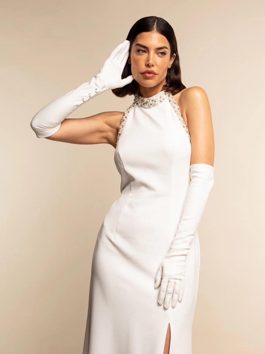 Angelina (white) - Italian Silk Lined 12-button Length Leather Bridal / Opera Gloves 7 Angelina (white) - Italian Silk Lined 12-button Length Leather Bridal / Opera Gloves - Image 7