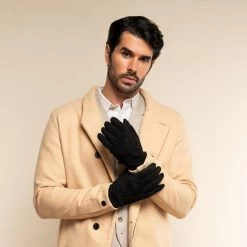 Angelo (black) - Suede Leather Gloves With Luxurious Cashmere Lining -Fratelli Orsini Shop Angelo suede black men fratelli orsini 6