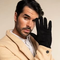 Angelo (black) - Suede Leather Gloves With Luxurious Cashmere Lining -Fratelli Orsini Shop Angelo suede black men fratelli orsini 8