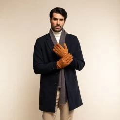 Angelo (cognac) - Suede Leather Gloves With Luxurious Cashmere Lining -Fratelli Orsini Shop Angelo suede camel men fratelli orsini 10