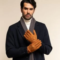 Angelo (cognac) - Suede Leather Gloves With Luxurious Cashmere Lining -Fratelli Orsini Shop Angelo suede camel men fratelli orsini 6