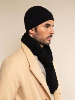 Milano (black) - 100% Cashmere Ribbed Beanie (unisex) -Fratelli Orsini Shop Beanie black cashmere fratelli orsini 3