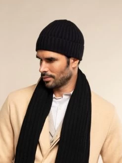 Milano (black) - 100% Cashmere Ribbed Beanie (unisex) -Fratelli Orsini Shop Beanie black cashmere fratelli orsini 5