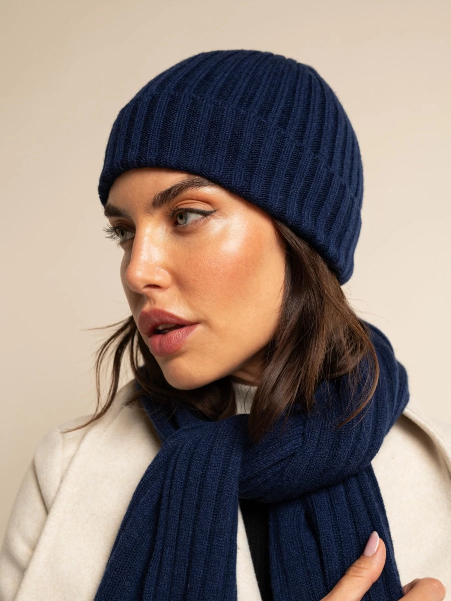Milano (navy Blue) - 100% Cashmere Ribbed Beanie (unisex) 8 Milano (navy Blue) - 100% Cashmere Ribbed Beanie (unisex) - Image 8