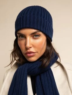 Milano (navy Blue) - 100% Cashmere Ribbed Beanie (unisex) 26 Milano (navy Blue) - 100% Cashmere Ribbed Beanie (unisex) -Fratelli Orsini Shop Beanie navy blue cashmere fratelli orsini 6