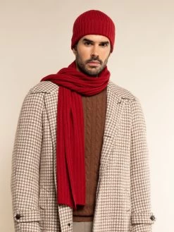 Milano (red) - 100% Cashmere Ribbed Beanie (unisex) -Fratelli Orsini Shop Beanie red cashmere fratelli orsini 7