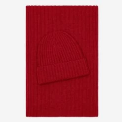 Milano (red) - 100% Cashmere Ribbed Beanie (unisex) -Fratelli Orsini Shop Cashmere beanie red fratelli orsini 4
