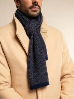 Riccardo (blue & Brown) - 100% Cashmere Scarf With Pattern -Fratelli Orsini Shop Cashmere scarf men blue fratelli orsini 2