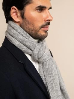 Riccardo (grey & White) - 100% Cashmere Scarf With Pattern -Fratelli Orsini Shop Cashmere scarf men grey fratelli orsini 2