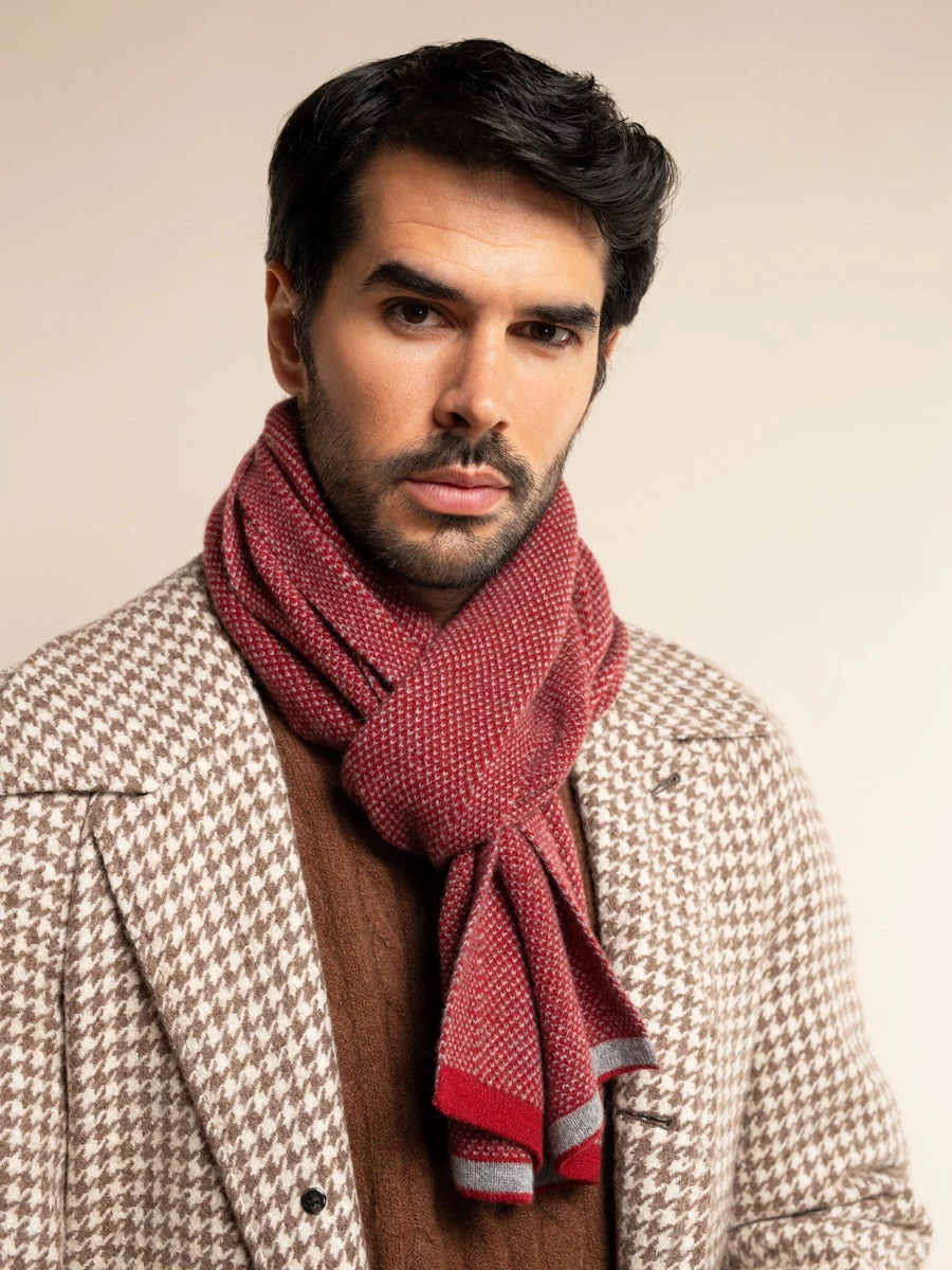 Riccardo (red & Grey) - 100% Cashmere Scarf With Pattern 2 Riccardo (red & Grey) - 100% Cashmere Scarf With Pattern - Image 2