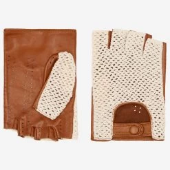 Dario (cognac) - Hand-sewn Italian Crochet Driving Gloves From Lambskin Leather