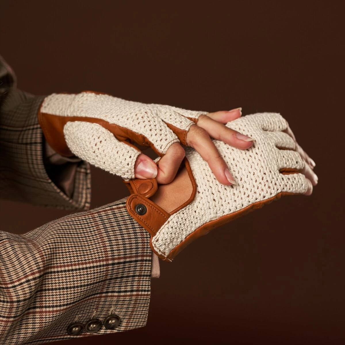 Daniella (cognac) - Hand-sewn Italian Crochet Driving Gloves From Lambskin Leather 9 Daniella (cognac) - Hand-sewn Italian Crochet Driving Gloves From Lambskin Leather - Image 9