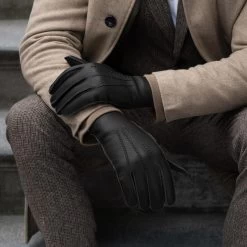 Diego (black) - Italian Gloves Made Of American Deerskin Leather With Rabbit Fur Lining -Fratelli Orsini Shop Diego 5