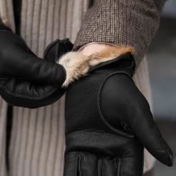 Diego (black) - Italian Gloves Made Of American Deerskin Leather With Rabbit Fur Lining -Fratelli Orsini Shop Diego 6