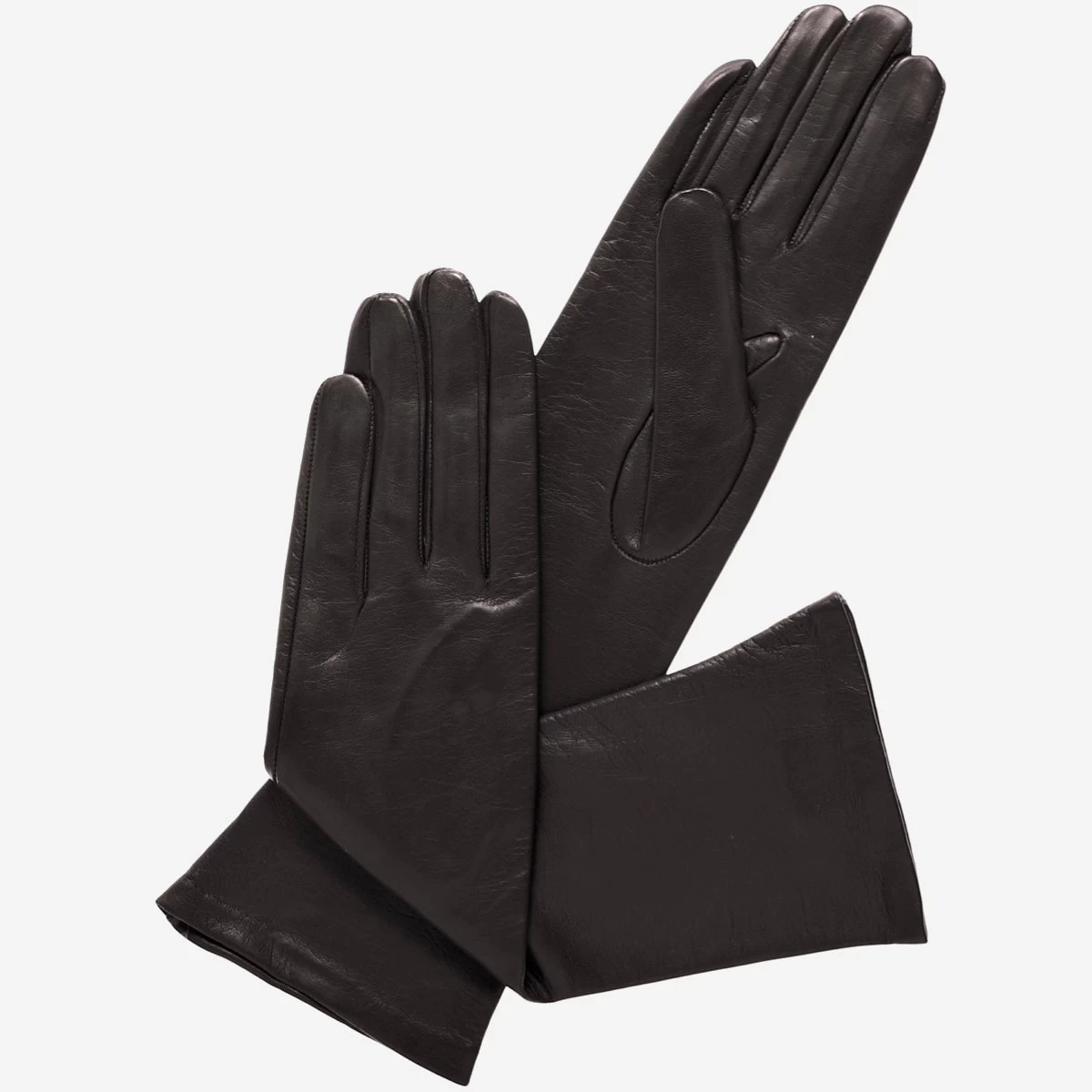 Elena (black) - Italian Silk Lined 6-button Length Leather Opera Gloves 1 Elena (black) - Italian Silk Lined 6-button Length Leather Opera Gloves