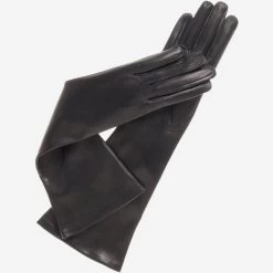 Elena (black) - Italian Silk Lined 8-button Length Leather Opera Gloves