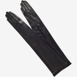 Elena (black) - Italian Silk Lined 12-button Length Leather Opera Gloves