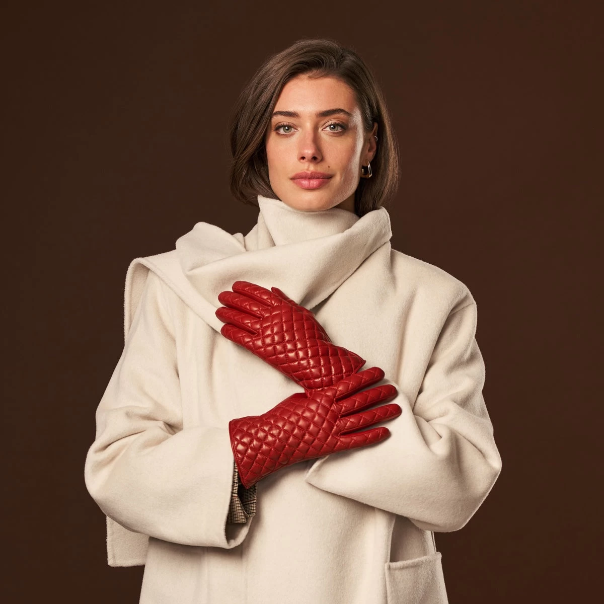 Emilia (red) - Classic Italian Lambskin Leather Gloves With Cashmere Lining And Checkered Pattern 6 Emilia (red) - Classic Italian Lambskin Leather Gloves With Cashmere Lining And Checkered Pattern - Image 6