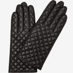 Emilia (black) - Classic Italian Lambskin Leather Gloves With Cashmere Lining And Checkered Pattern