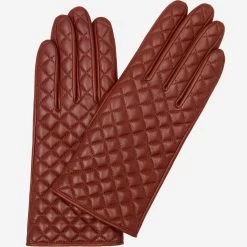 Emilia (brown) - Classic Italian Lambskin Leather Gloves With Cashmere Lining And Checkered Pattern