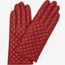 Emilia (red) - Classic Italian Lambskin Leather Gloves With Cashmere Lining And Checkered Pattern