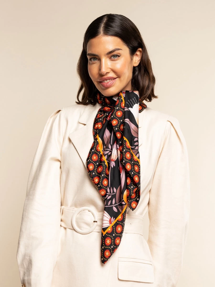 Bruna (black/orange)- Soft And Lightweight Italian Foulard From Pure Silk 1 Bruna (black/orange)- Soft And Lightweight Italian Foulard From Pure Silk