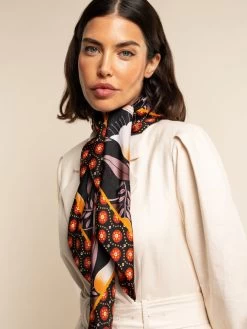Bruna (black/orange)- Soft And Lightweight Italian Foulard From Pure Silk 14 Bruna (black/orange)- Soft And Lightweight Italian Foulard From Pure Silk -Fratelli Orsini Shop FO Bruna silk scarf C1 5