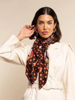 Bruna (black/orange)- Soft And Lightweight Italian Foulard From Pure Silk 15 Bruna (black/orange)- Soft And Lightweight Italian Foulard From Pure Silk -Fratelli Orsini Shop FO Bruna silk scarf C1 6
