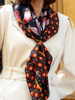 Bruna (black/orange)- Soft And Lightweight Italian Foulard From Pure Silk 16 Bruna (black/orange)- Soft And Lightweight Italian Foulard From Pure Silk -Fratelli Orsini Shop FO Bruna silk scarf C1 7