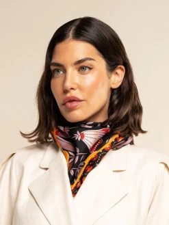 Bruna (black/orange)- Soft And Lightweight Italian Foulard From Pure Silk 17 Bruna (black/orange)- Soft And Lightweight Italian Foulard From Pure Silk -Fratelli Orsini Shop FO Bruna silk scarf C1 8