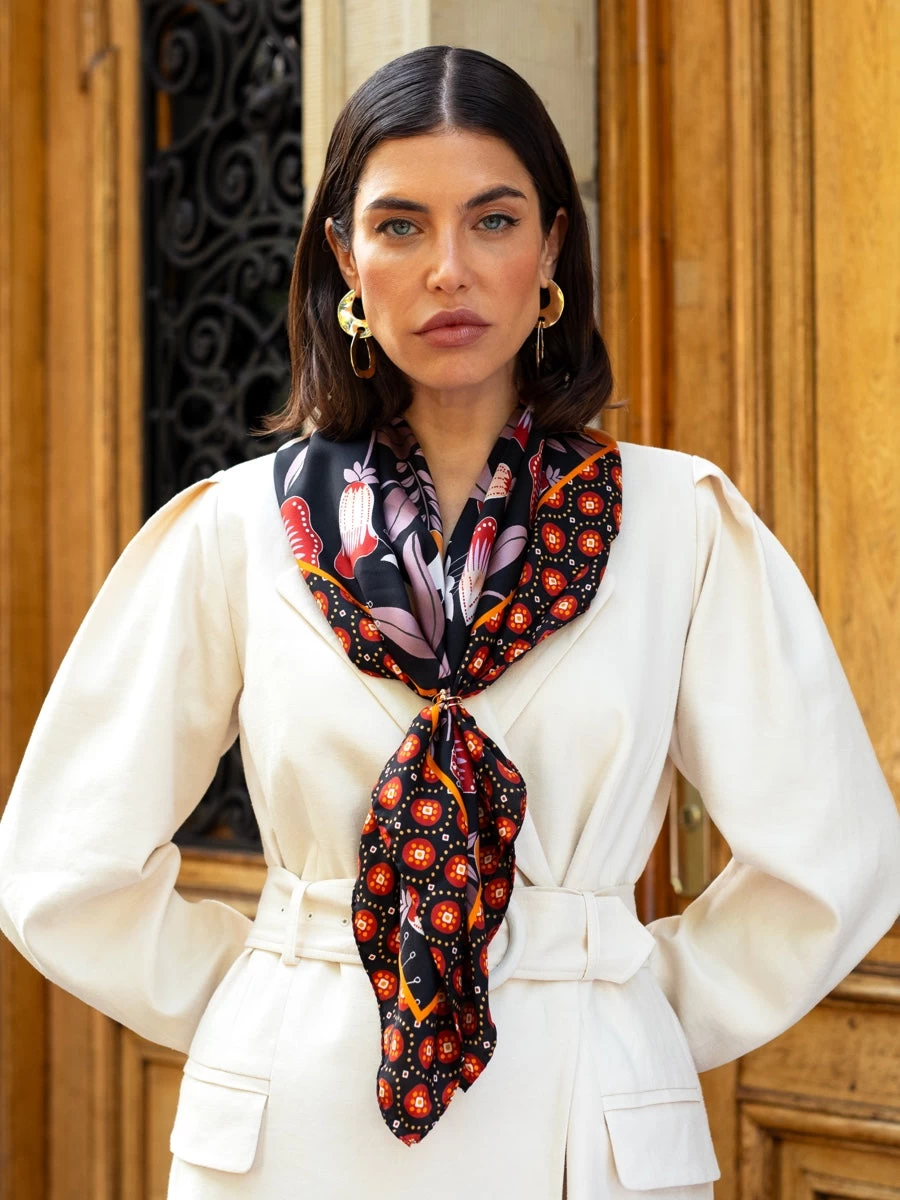 Bruna (black/orange)- Soft And Lightweight Italian Foulard From Pure Silk 9 Bruna (black/orange)- Soft And Lightweight Italian Foulard From Pure Silk - Image 9