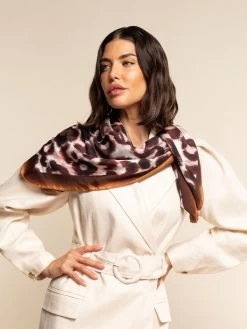 Bruna (brown/orange)- Soft And Lightweight Italian Foulard From Pure Silk -Fratelli Orsini Shop FO Bruna silk scarf C2 5