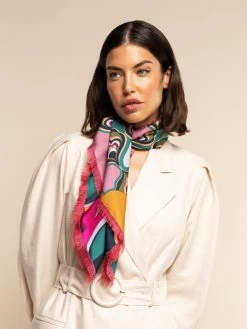 Giorgia (green/pink) - Soft And Lightweight Italian Foulard From Pure Silk