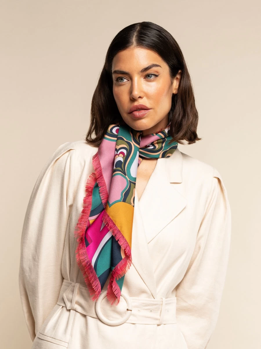 Giorgia (green/pink) - Soft And Lightweight Italian Foulard From Pure Silk 1 Giorgia (green/pink) - Soft And Lightweight Italian Foulard From Pure Silk