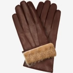 Francesca (brown) - Italian Lambskin Leather Gloves With Brown Rabbit Fur Lining