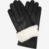 Francesca (black) - Italian Lambskin Leather Gloves With White Rabbit Fur Lining