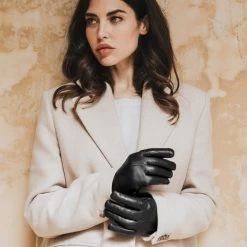 Francesca (black) - Italian Lambskin Leather Gloves With Brown Rabbit Fur Lining -Fratelli Orsini Shop Francesca 2