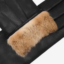 Francesca (black) - Italian Lambskin Leather Gloves With Brown Rabbit Fur Lining -Fratelli Orsini Shop Francesca 4