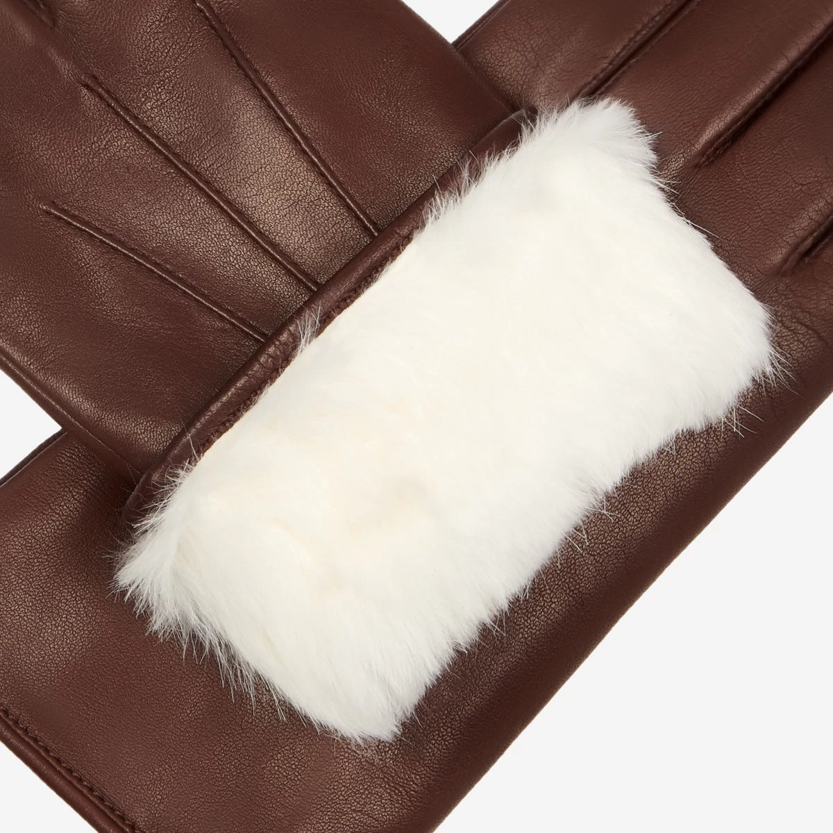 Francesca (brown) - Italian Lambskin Leather Gloves With White Rabbit Fur Lining 4 Francesca (brown) - Italian Lambskin Leather Gloves With White Rabbit Fur Lining - Image 4