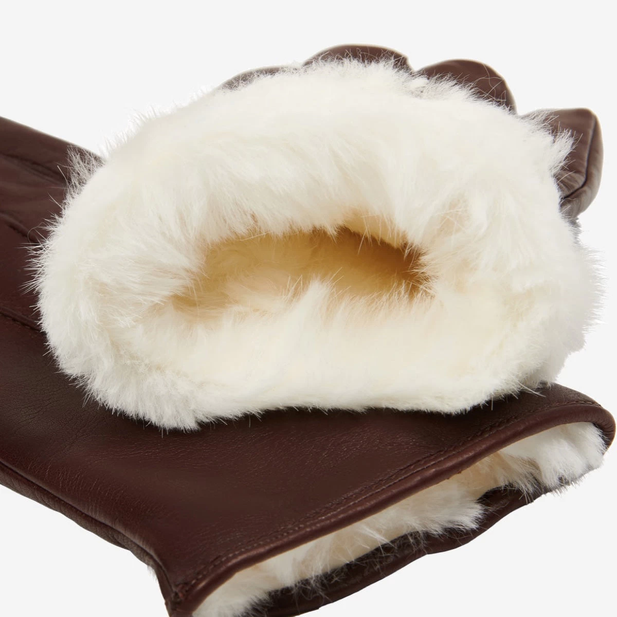 Francesca (brown) - Italian Lambskin Leather Gloves With White Rabbit Fur Lining 3 Francesca (brown) - Italian Lambskin Leather Gloves With White Rabbit Fur Lining - Image 3